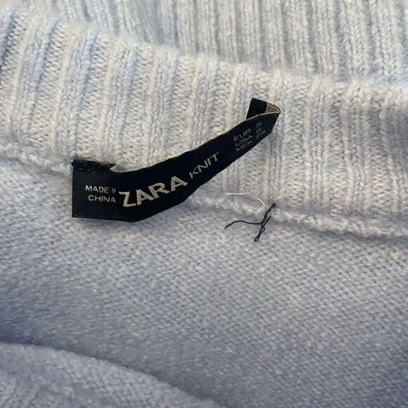 ZARA FAUX FUR TRIM Cream Fur Cuffs  KNIT BLEU SWEATER CROP  SOFT SZ S # 1725 - Picture 13 of 15
